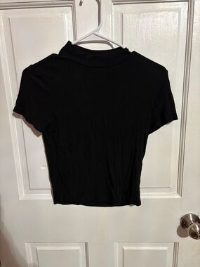 Classic Black Short Sleeve Mock Neck Top